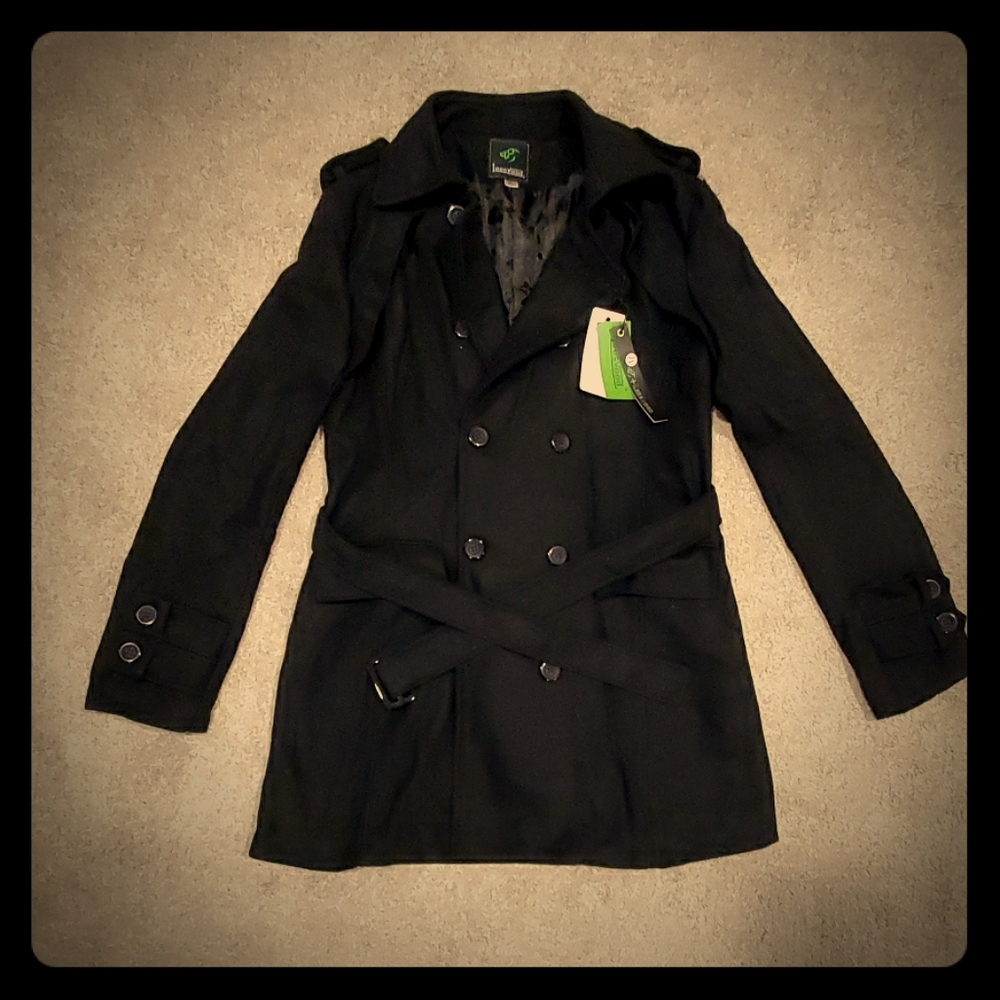 Men's Double Breasted Wool Pea Coat, Black